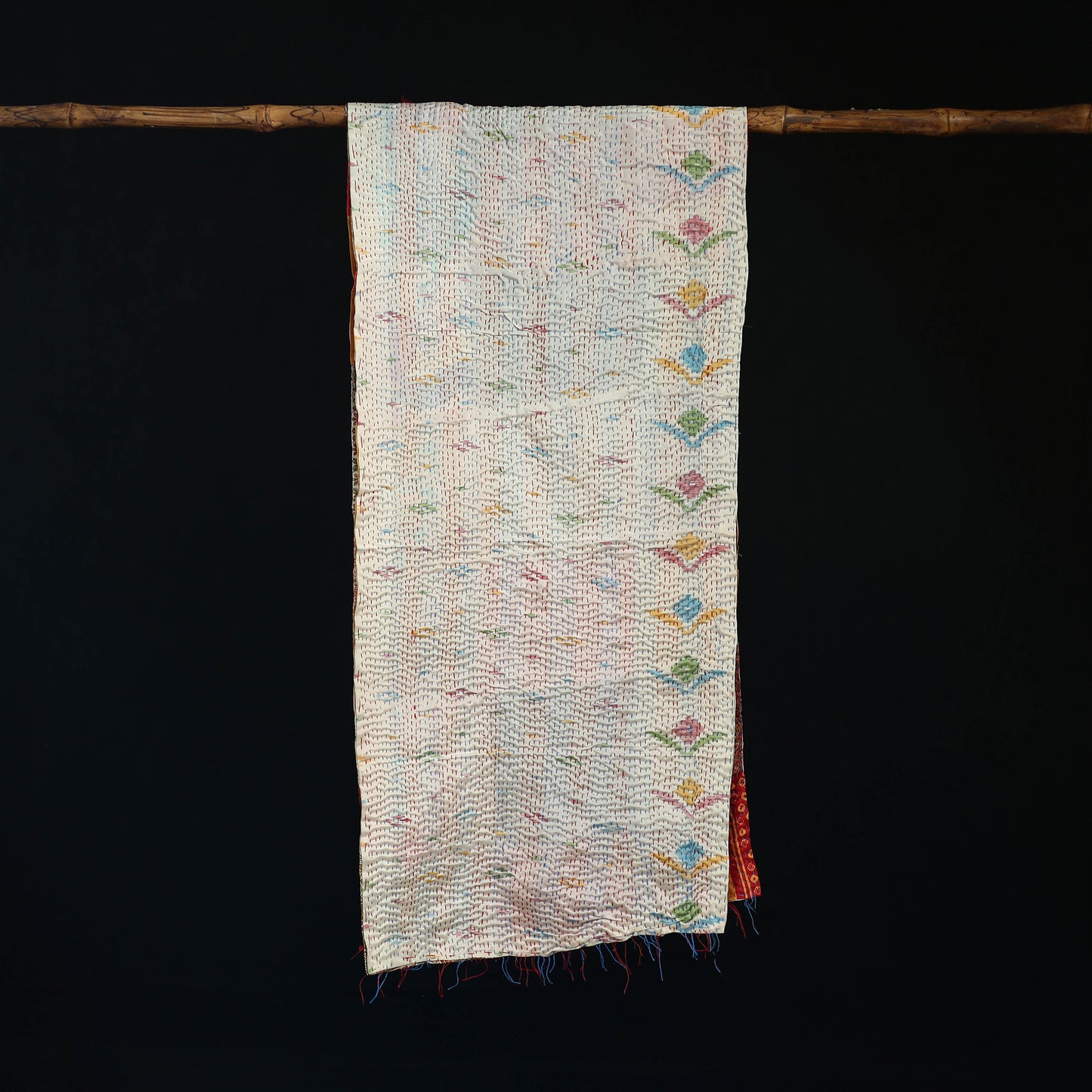 Bengal Kantha Handwork Patchwork Reversible Silk Stole 224