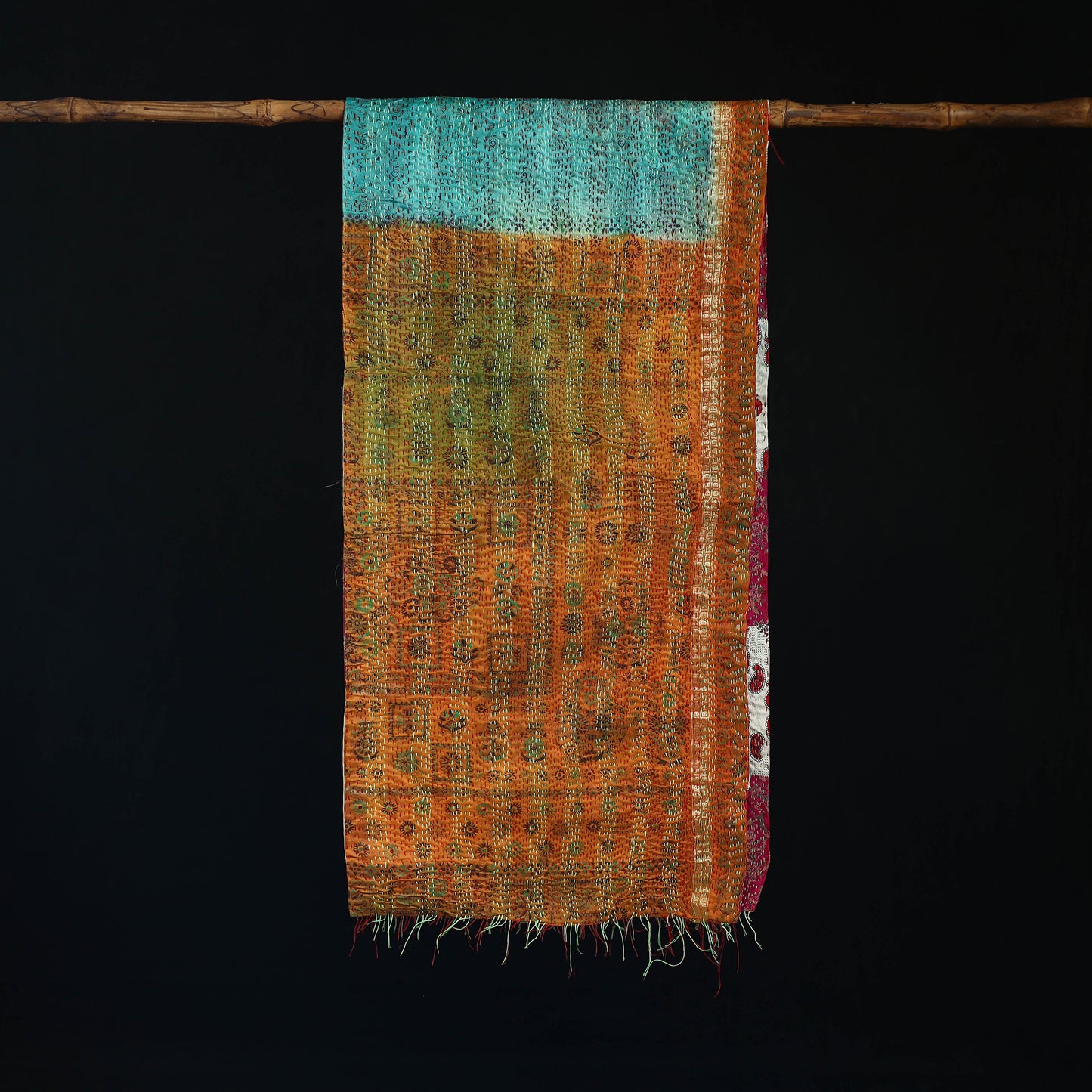 Bengal Kantha Handwork Patchwork Reversible Silk Stole 222