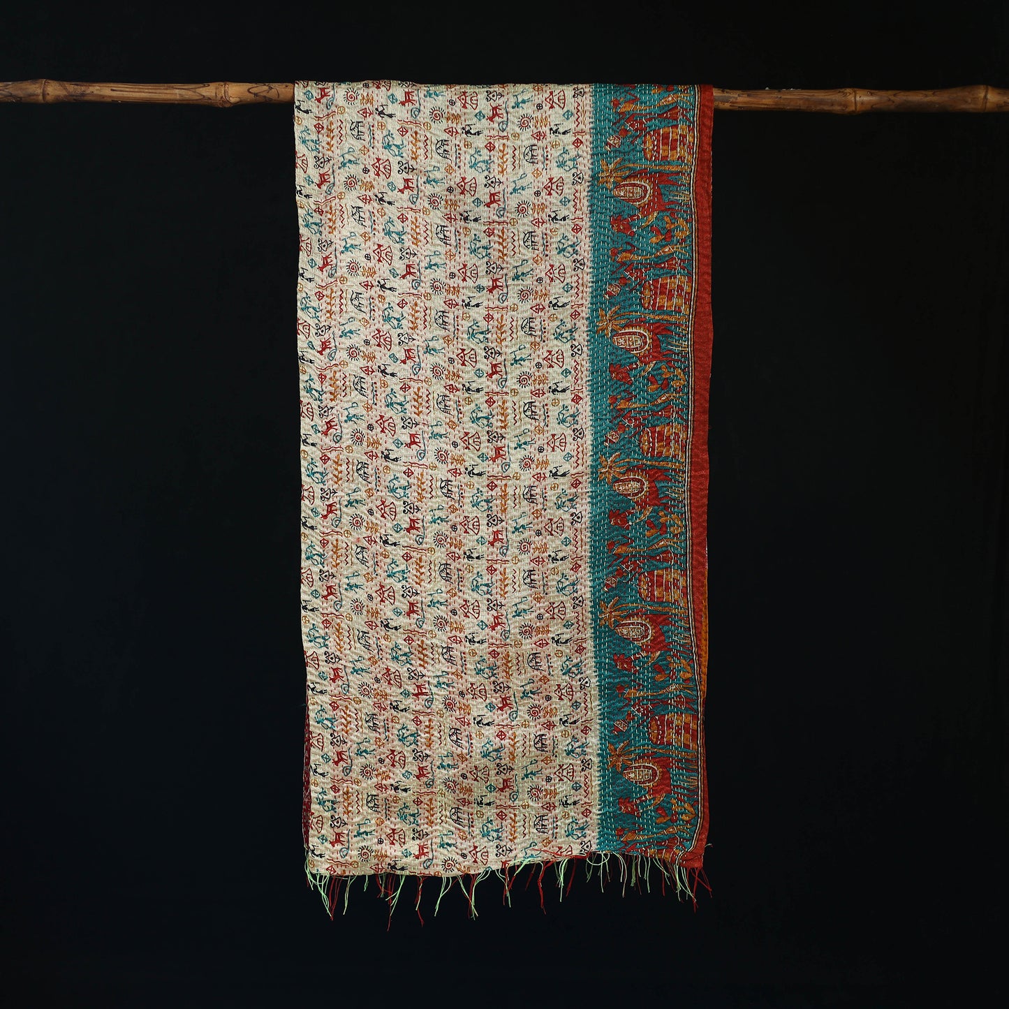 Bengal Kantha Handwork Patchwork Reversible Silk Stole 219