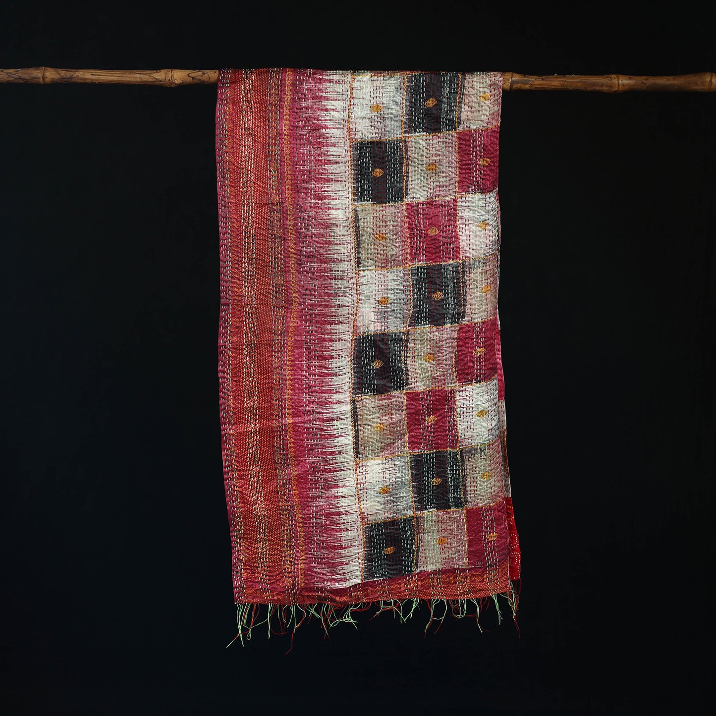 Bengal Kantha Handwork Patchwork Reversible Silk Stole 210