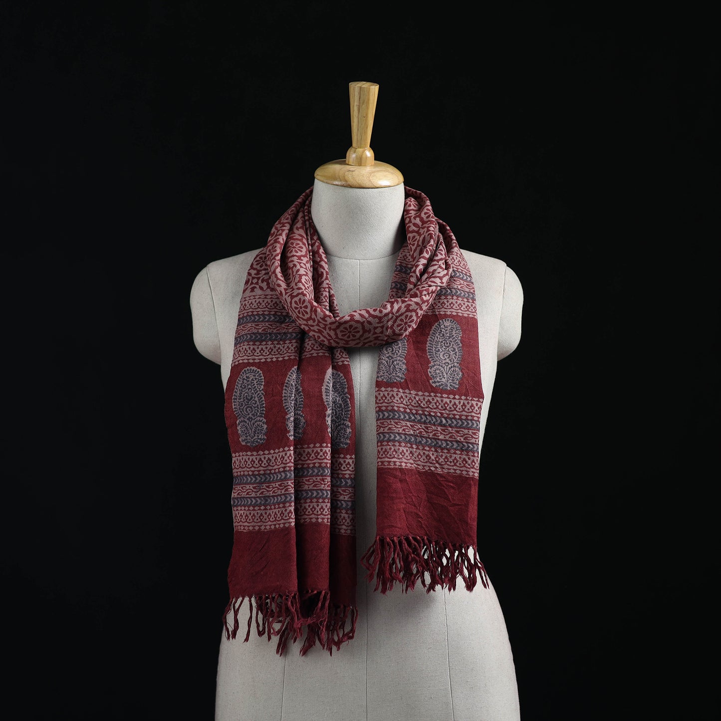 Handwoven Merino Wool Natural Dyed Hand Block Bagh Print Stole 10
