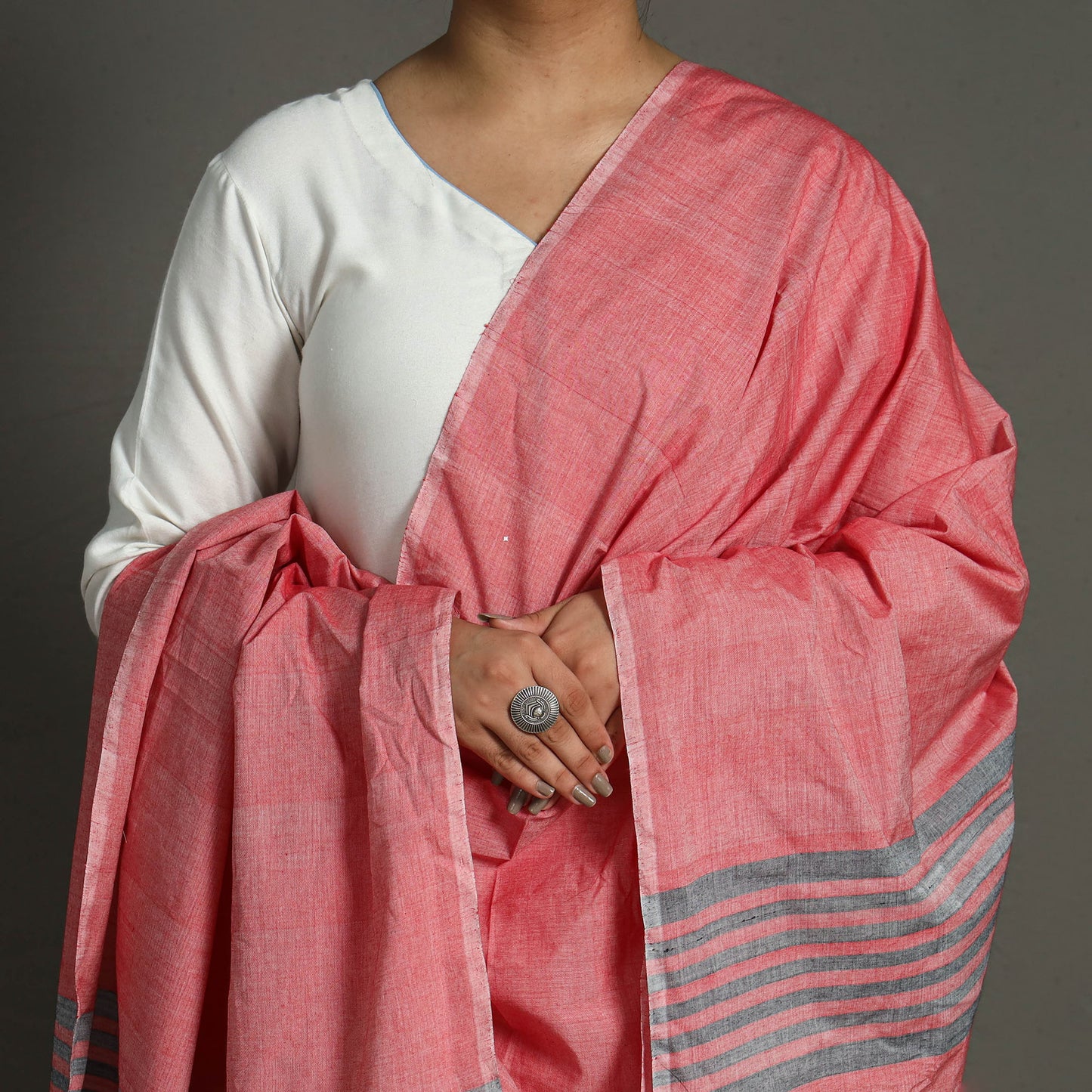 Pink - Chendamangalam Kuriappilly Handloom Cotton Dupatta 02