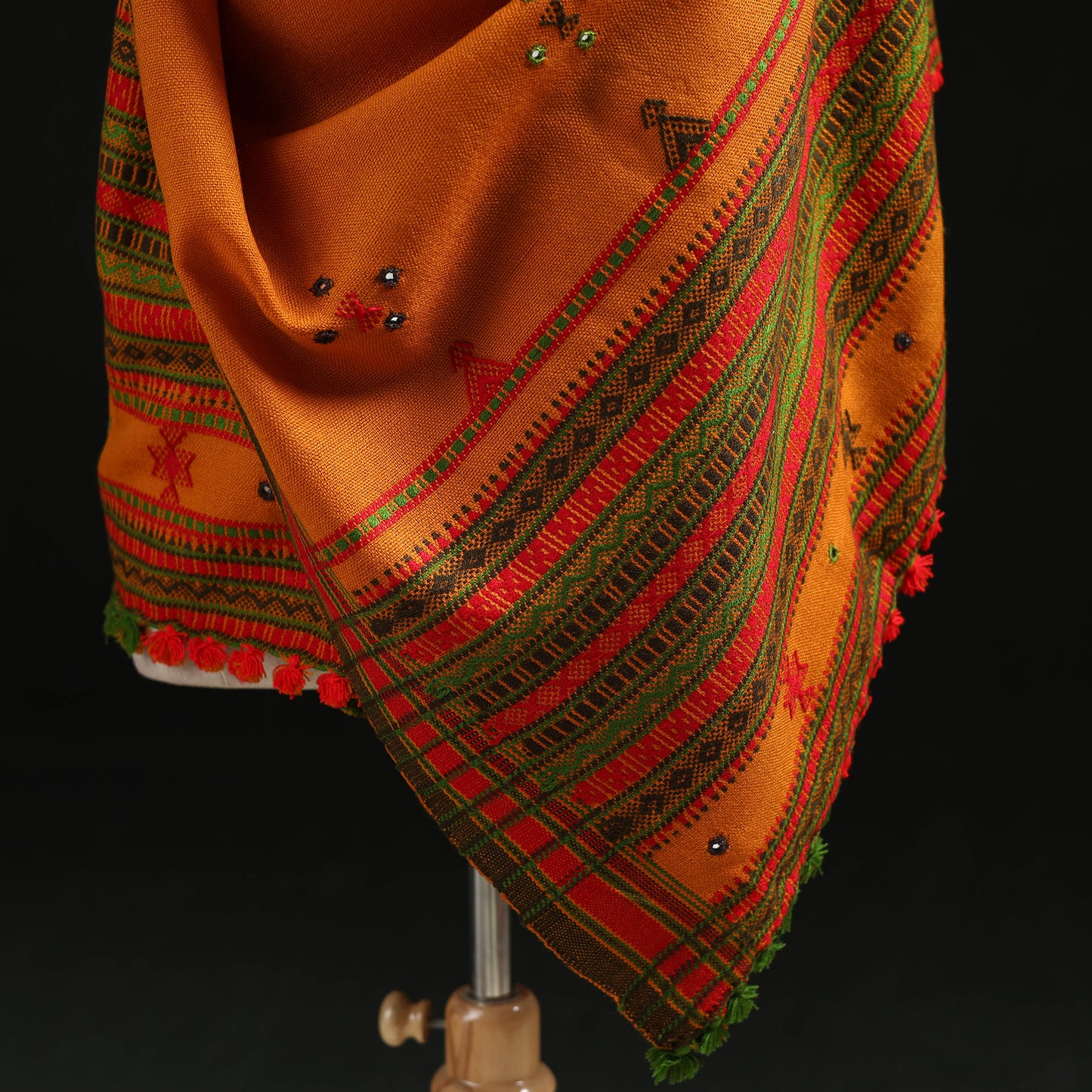 Kutch Handwoven Mirror Work Chomuk Buta Acrylic Wool Shawl 08