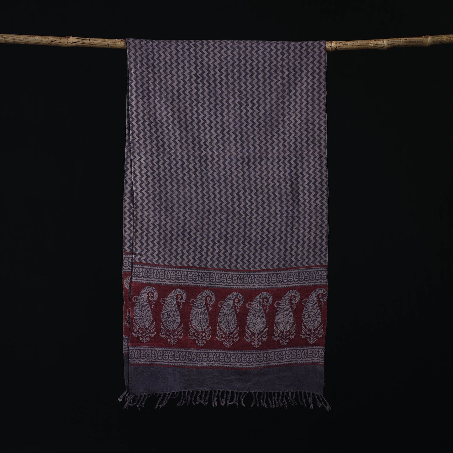 Handwoven Merino Wool Natural Dyed Hand Block Bagh Print Stole 07