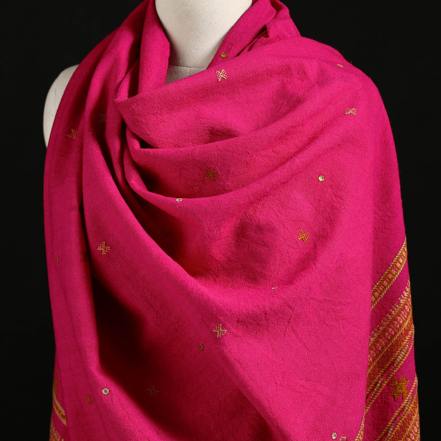Kutch Bhujodi Handwoven Mirror Work Merino Wool Shawl 14