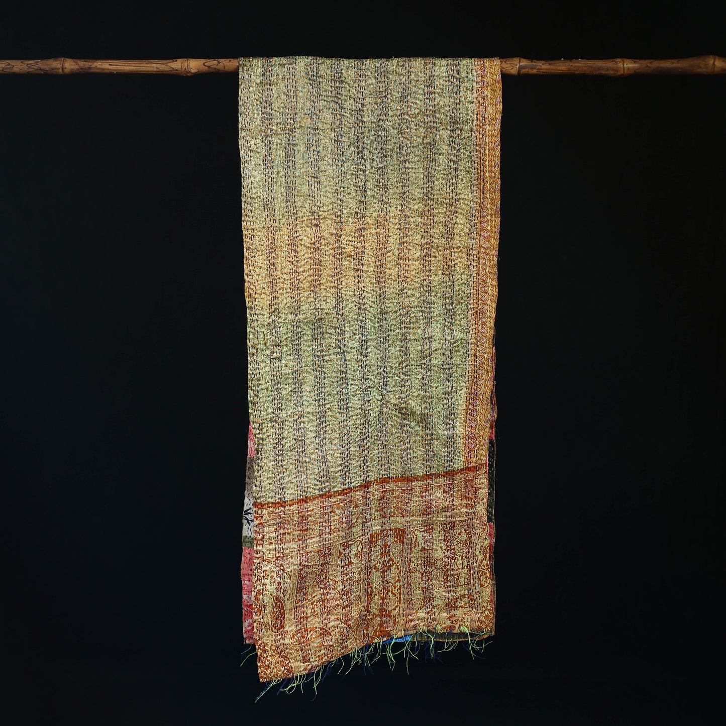 Bengal Kantha Handwork Patchwork Reversible Silk Stole 184