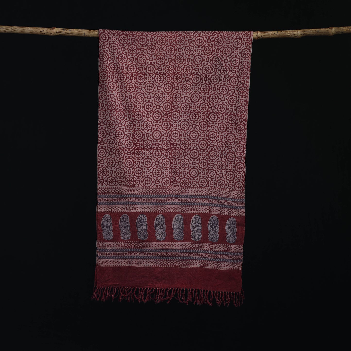 Handwoven Merino Wool Natural Dyed Hand Block Bagh Print Stole 10