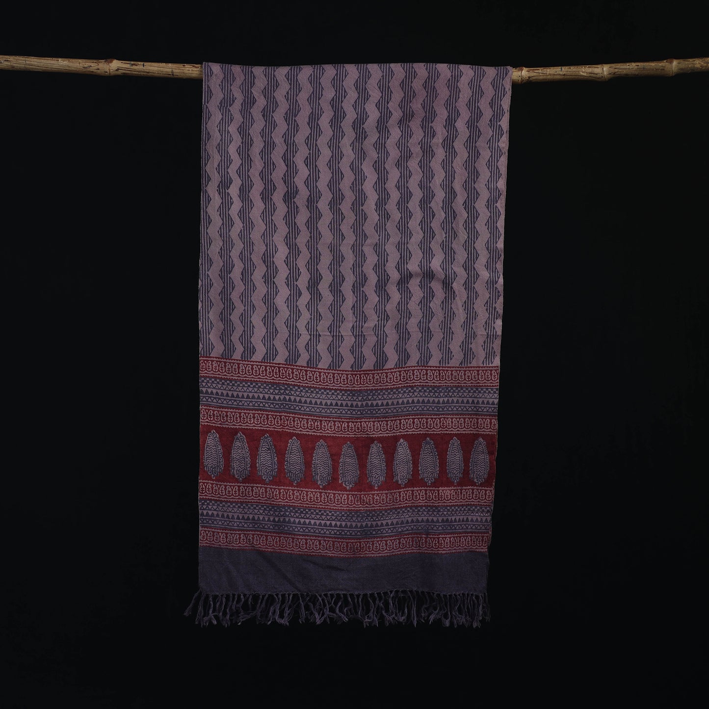 Handwoven Merino Wool Natural Dyed Hand Block Bagh Print Stole 16