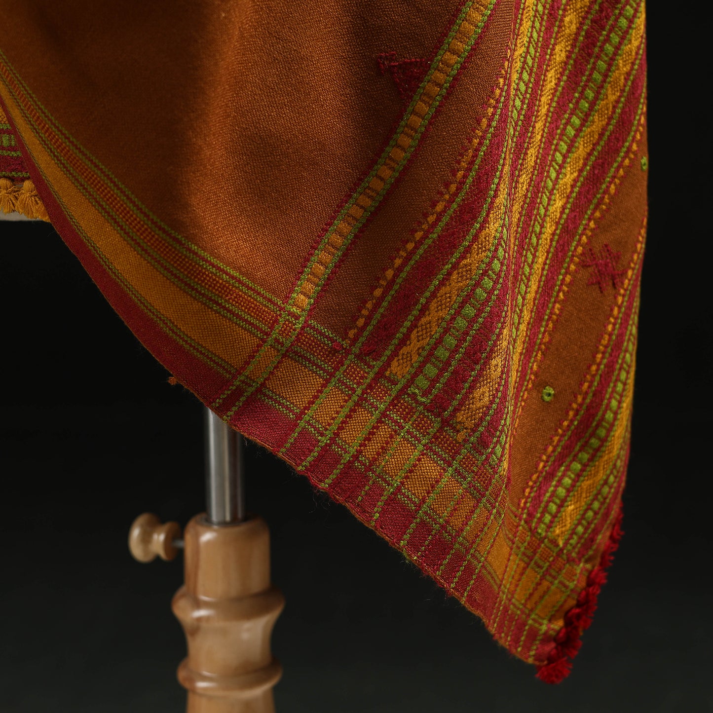 Kutch Handwoven Mirror Work Chomuk Buta Acrylic Wool Shawl 11