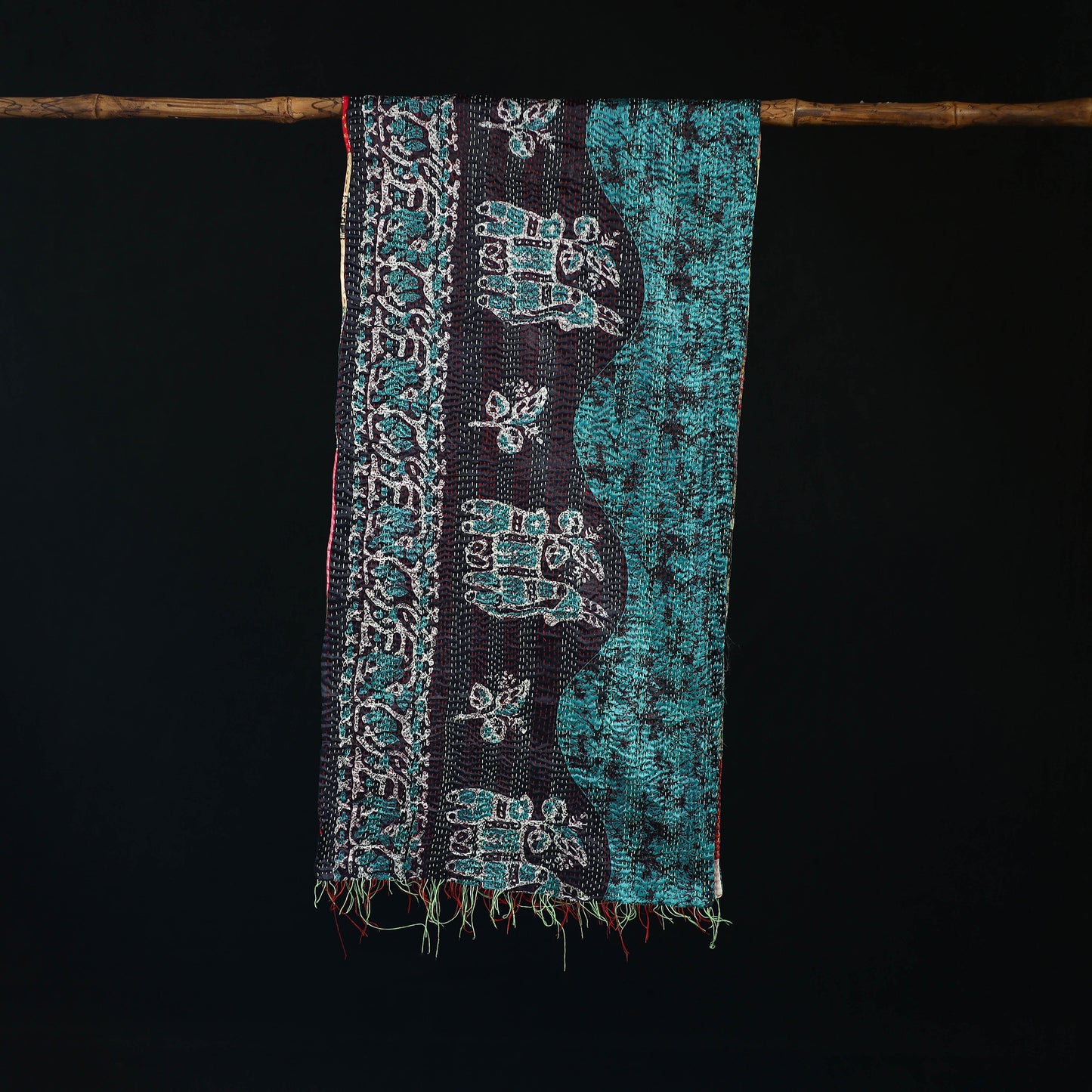 Bengal Kantha Handwork Patchwork Reversible Silk Stole 176