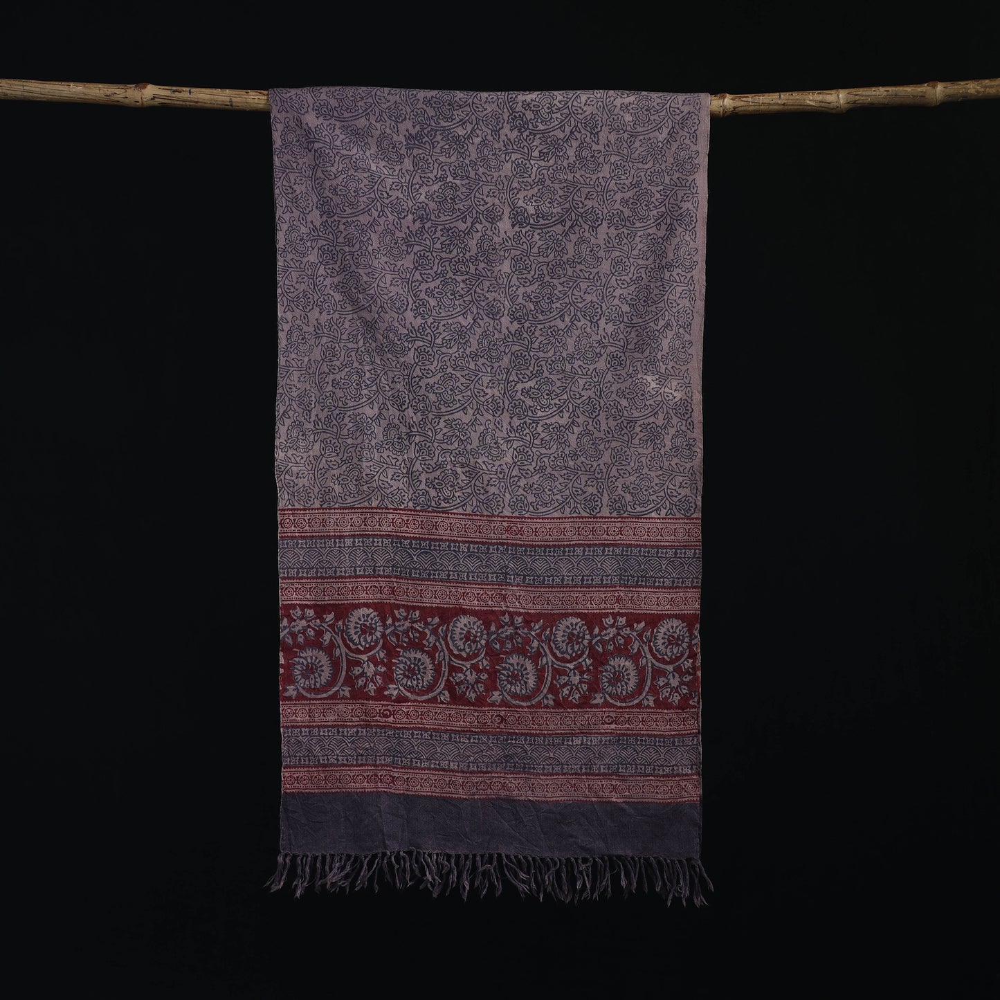 Handwoven Merino Wool Natural Dyed Hand Block Bagh Print Stole 18
