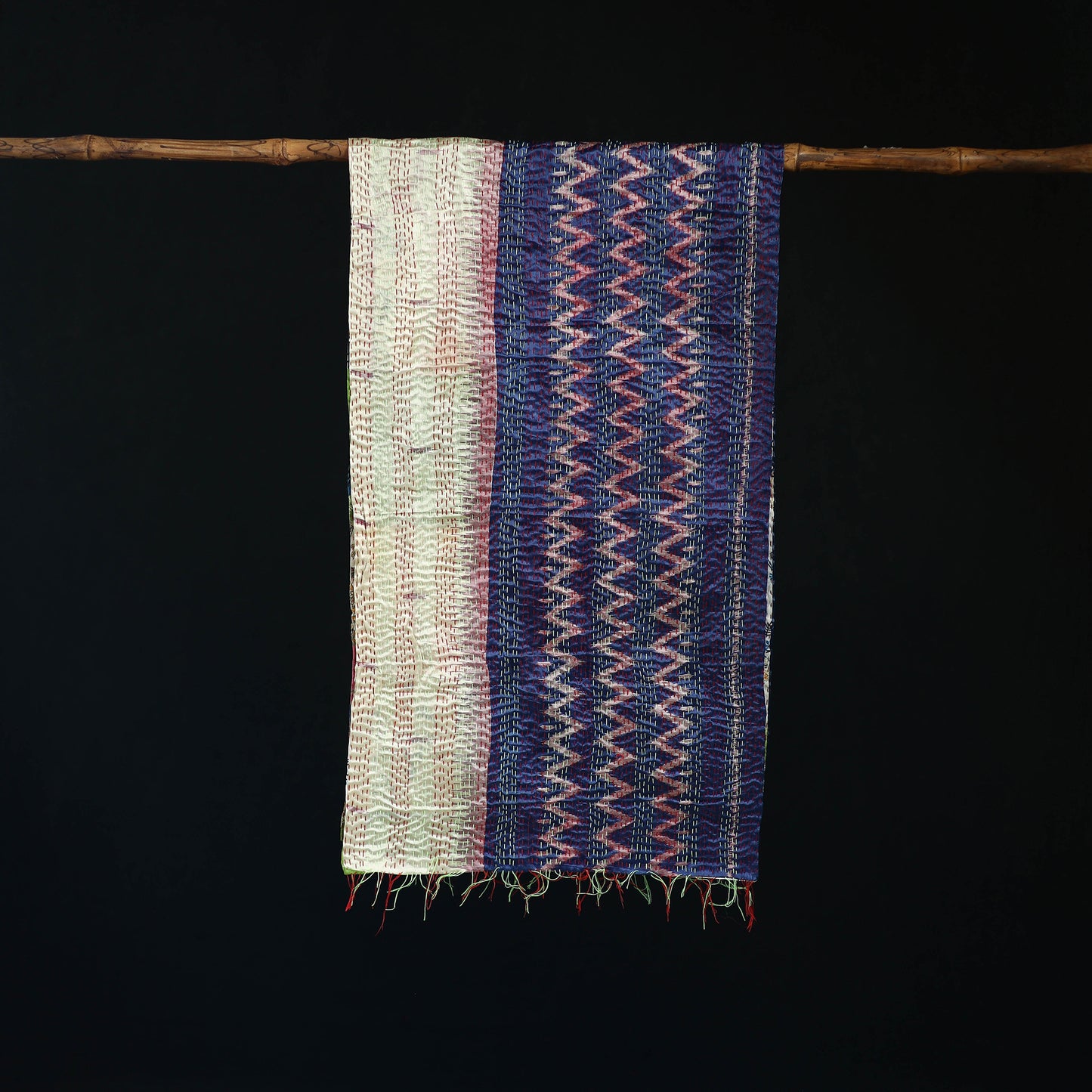 Bengal Kantha Handwork Patchwork Reversible Silk Stole 174