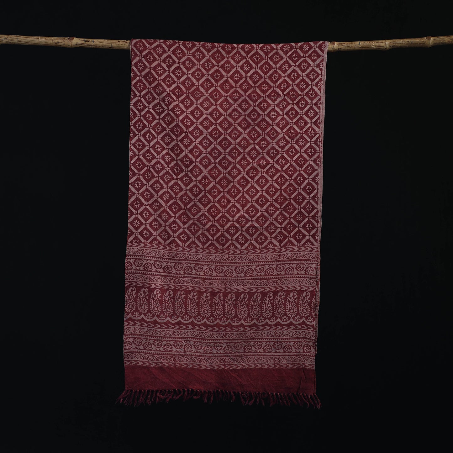 Handwoven Merino Wool Natural Dyed Hand Block Bagh Print Stole 20