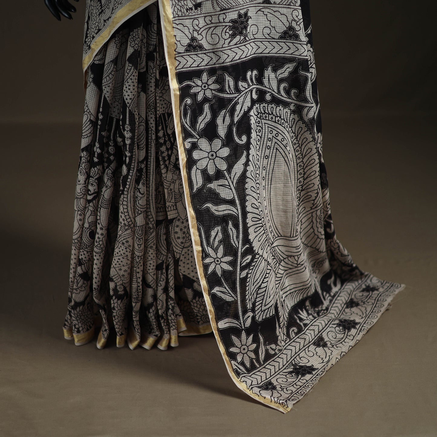 Kalamkari Printed Kota Doria Cotton Saree 03