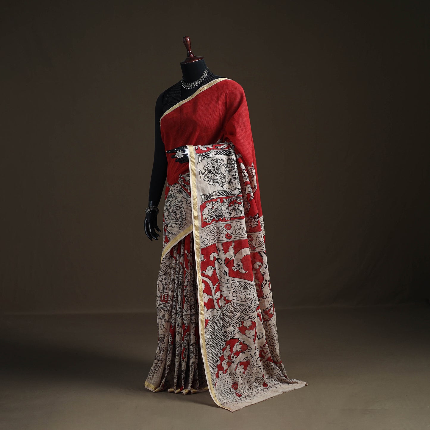 Kalamkari Printed Kota Doria Cotton Saree 04