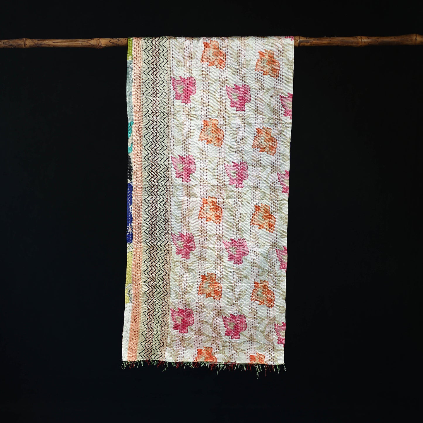 Bengal Kantha Handwork Patchwork Reversible Silk Stole 147