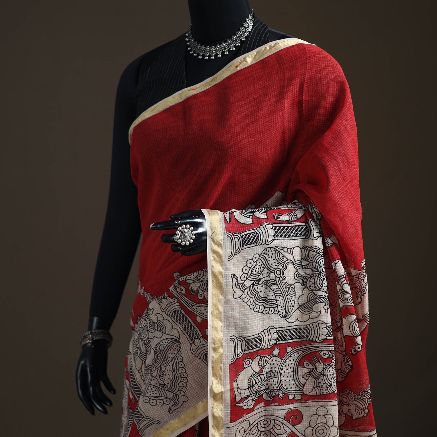 Kalamkari Printed Kota Doria Cotton Saree 04