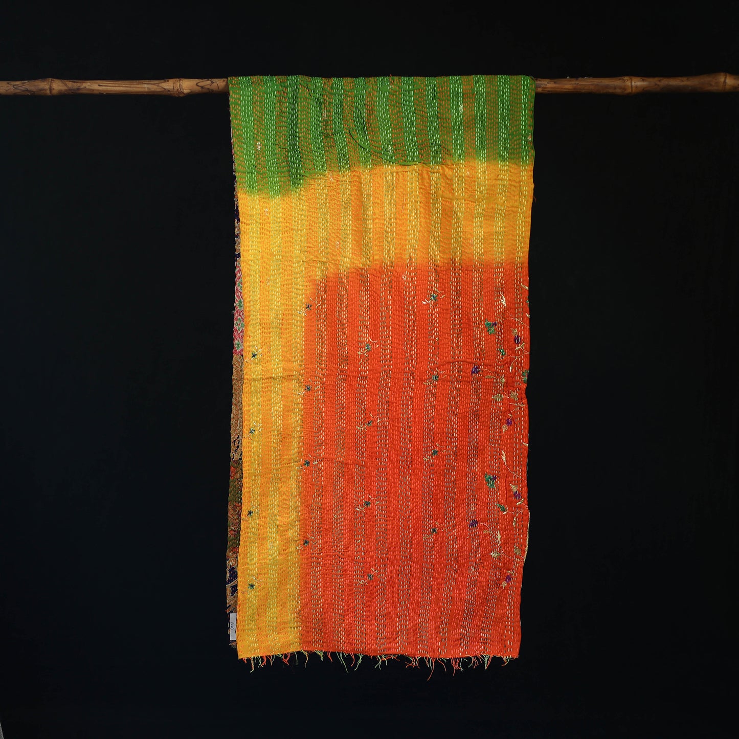 Bengal Kantha Handwork Patchwork Reversible Silk Stole 145