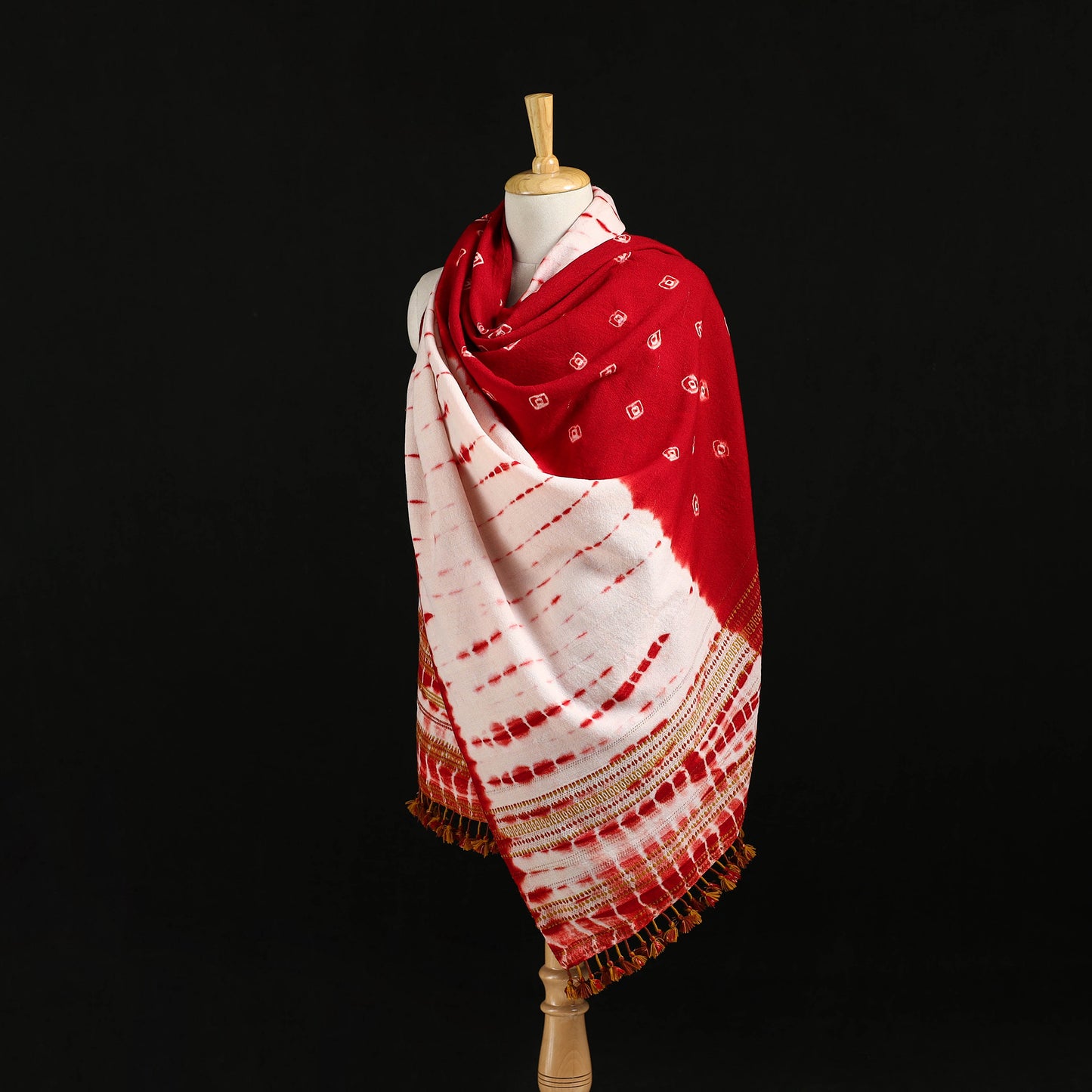Kutch Handwoven Bandhani Merino Wool Shawl 30