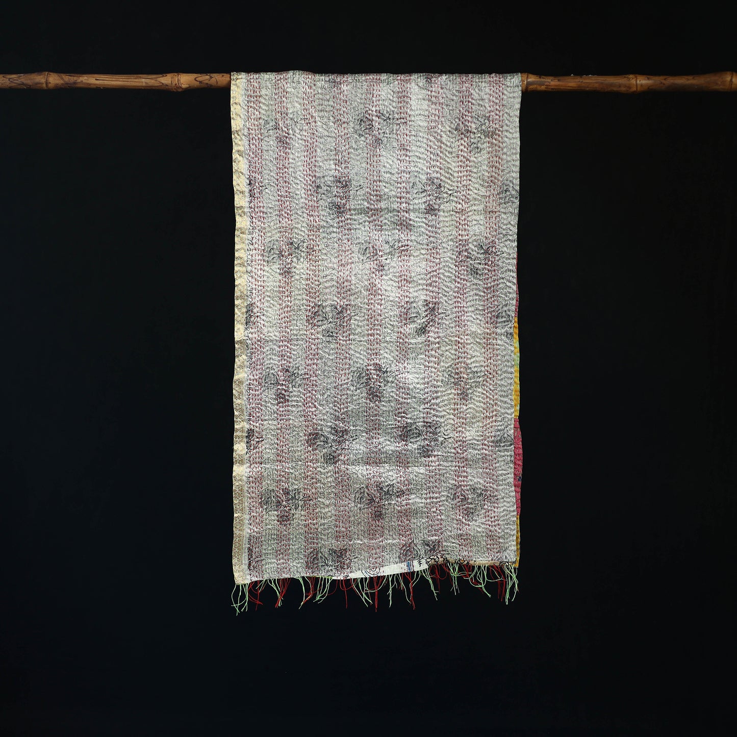 Bengal Kantha Handwork Patchwork Reversible Silk Stole 133