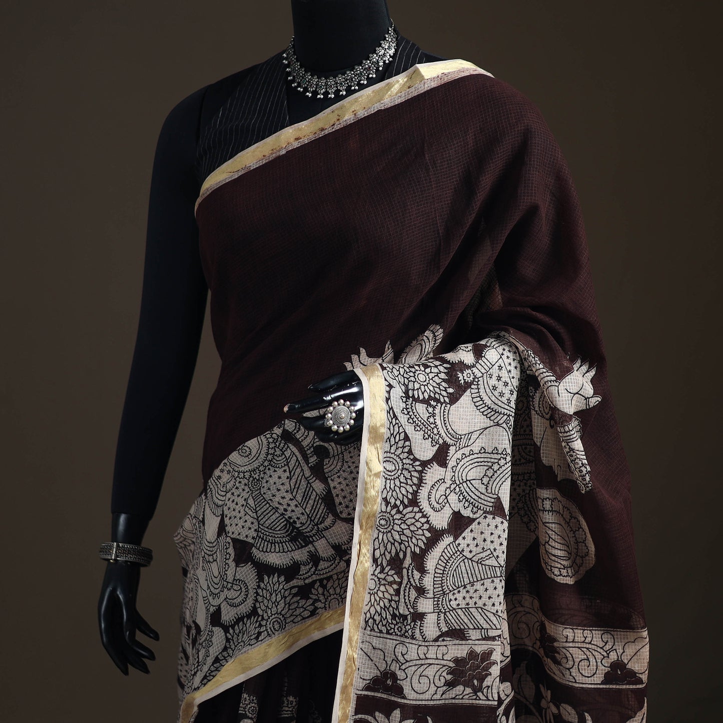 Kalamkari Printed Kota Doria Cotton Saree 07