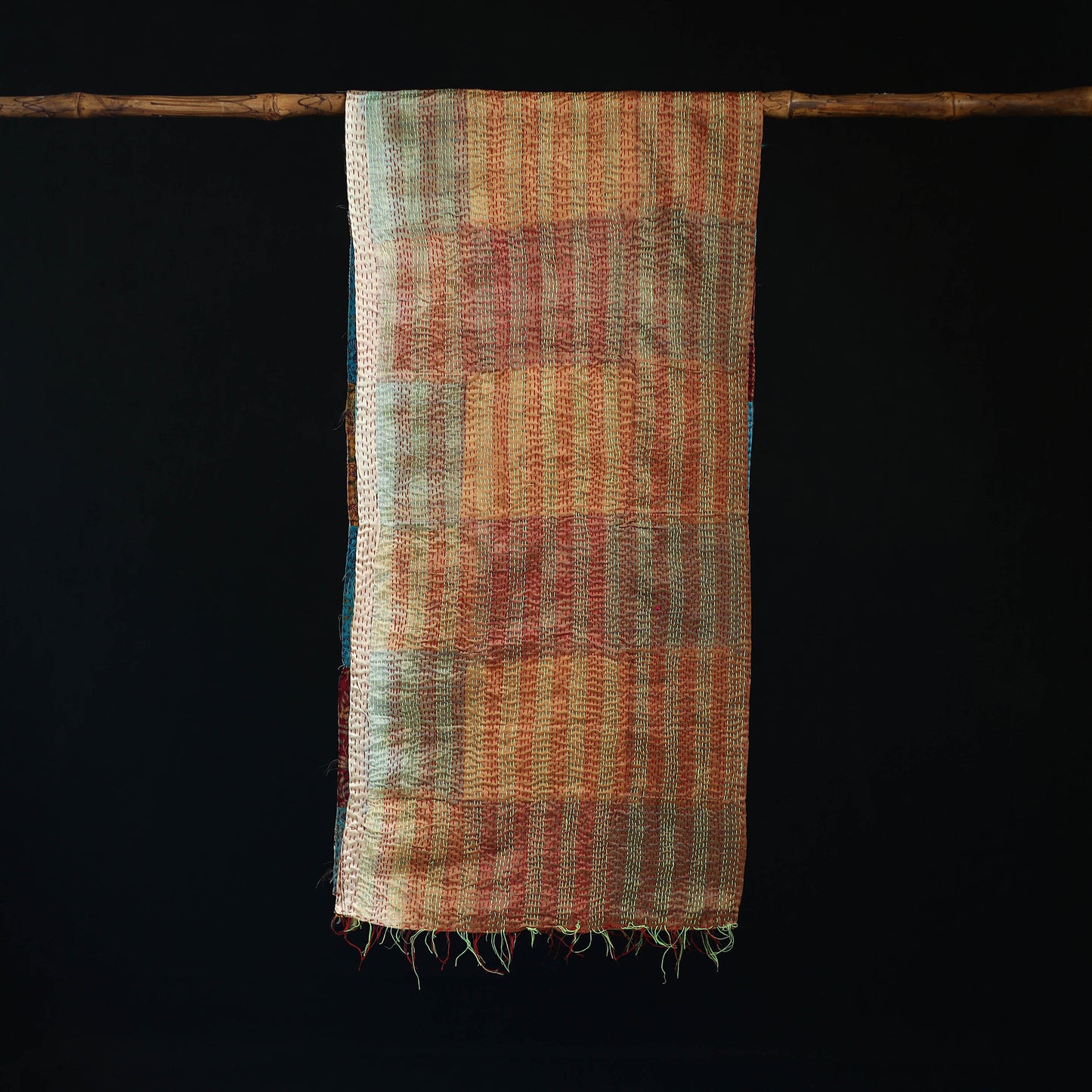 Bengal Kantha Handwork Patchwork Reversible Silk Stole 125