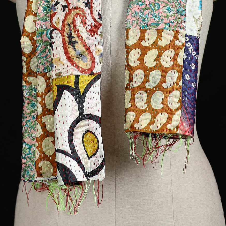 Bengal Kantha Handwork Patchwork Reversible Silk Stole 271