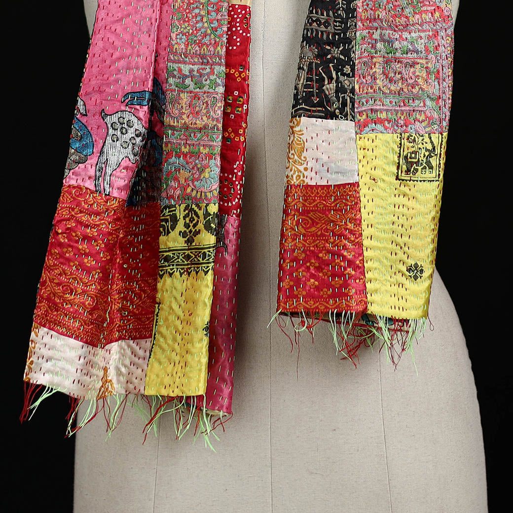 Bengal Kantha Handwork Patchwork Reversible Silk Stole 272