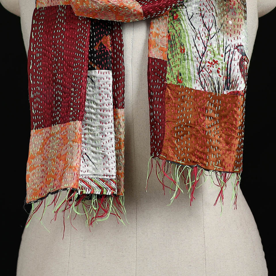 Bengal Kantha Handwork Patchwork Reversible Silk Stole 273