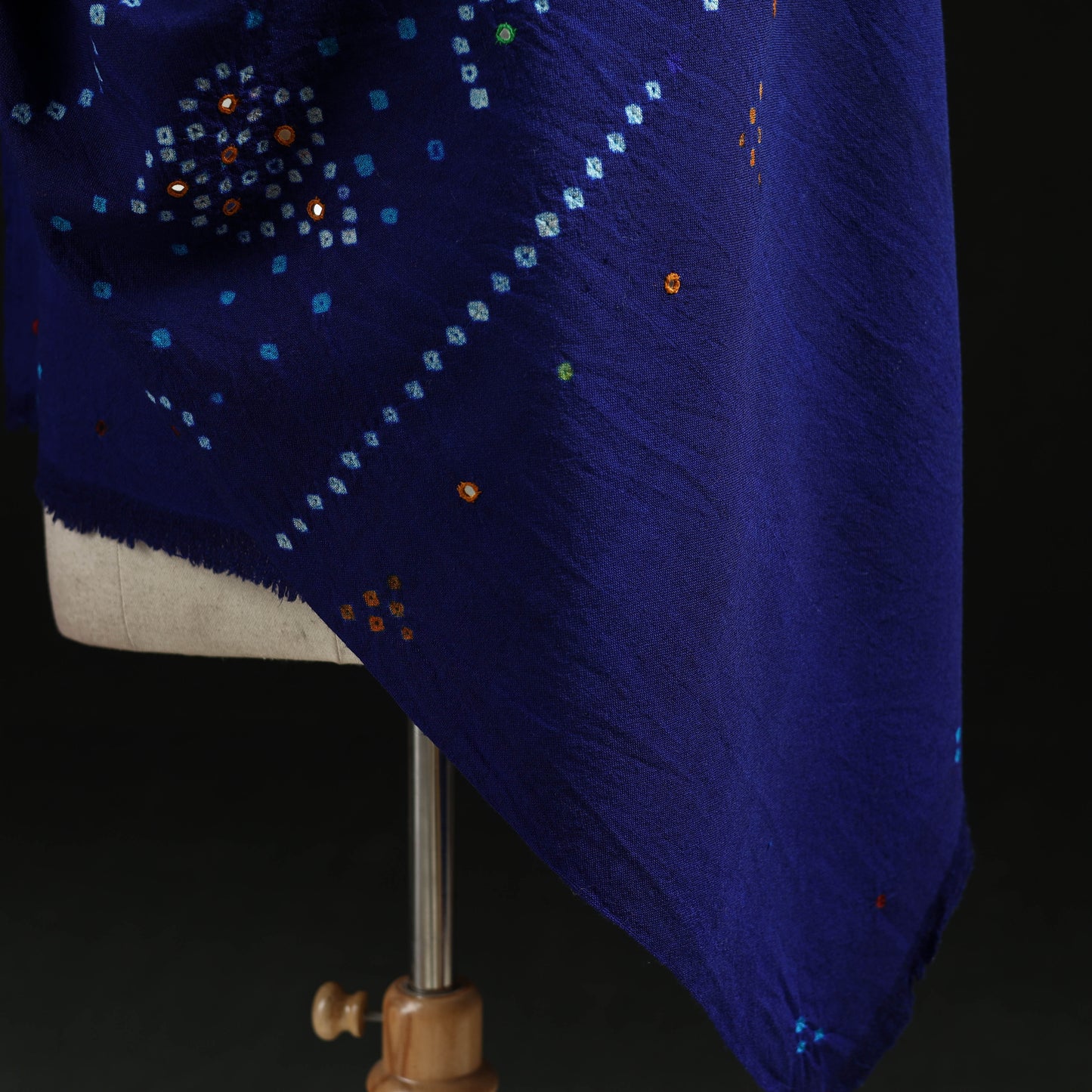 Kutch Handwoven Mirror Work Bandhani Tie-Dye Bagida Merino Wool Shawl 23