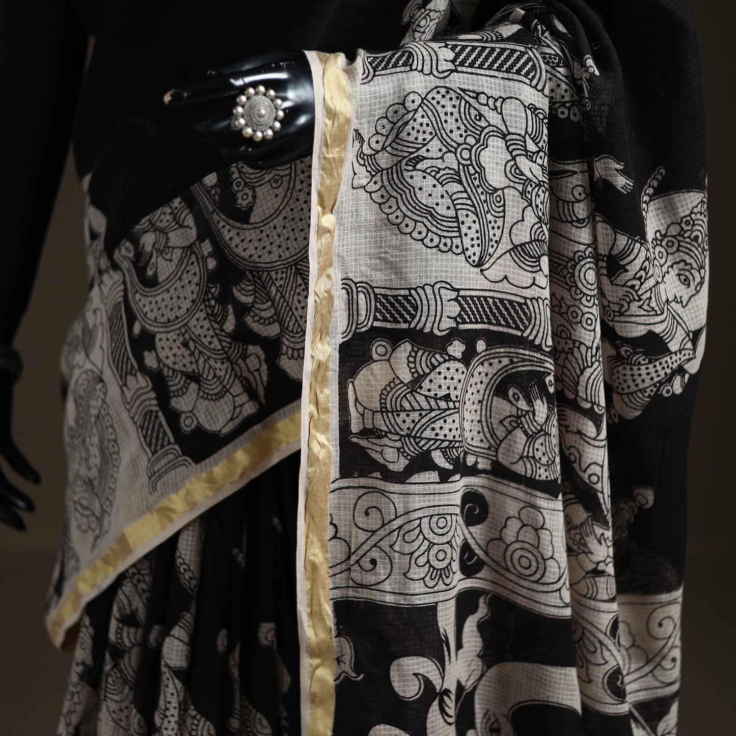 Kalamkari Printed Kota Doria Cotton Saree 08