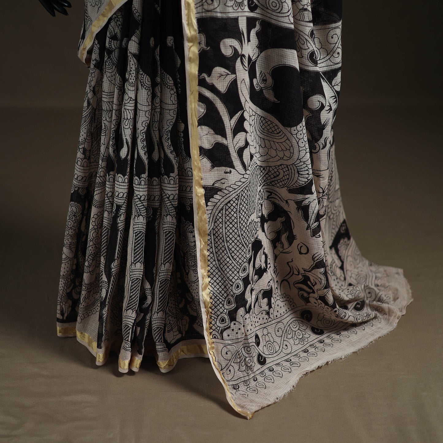 Kalamkari Printed Kota Doria Cotton Saree 08