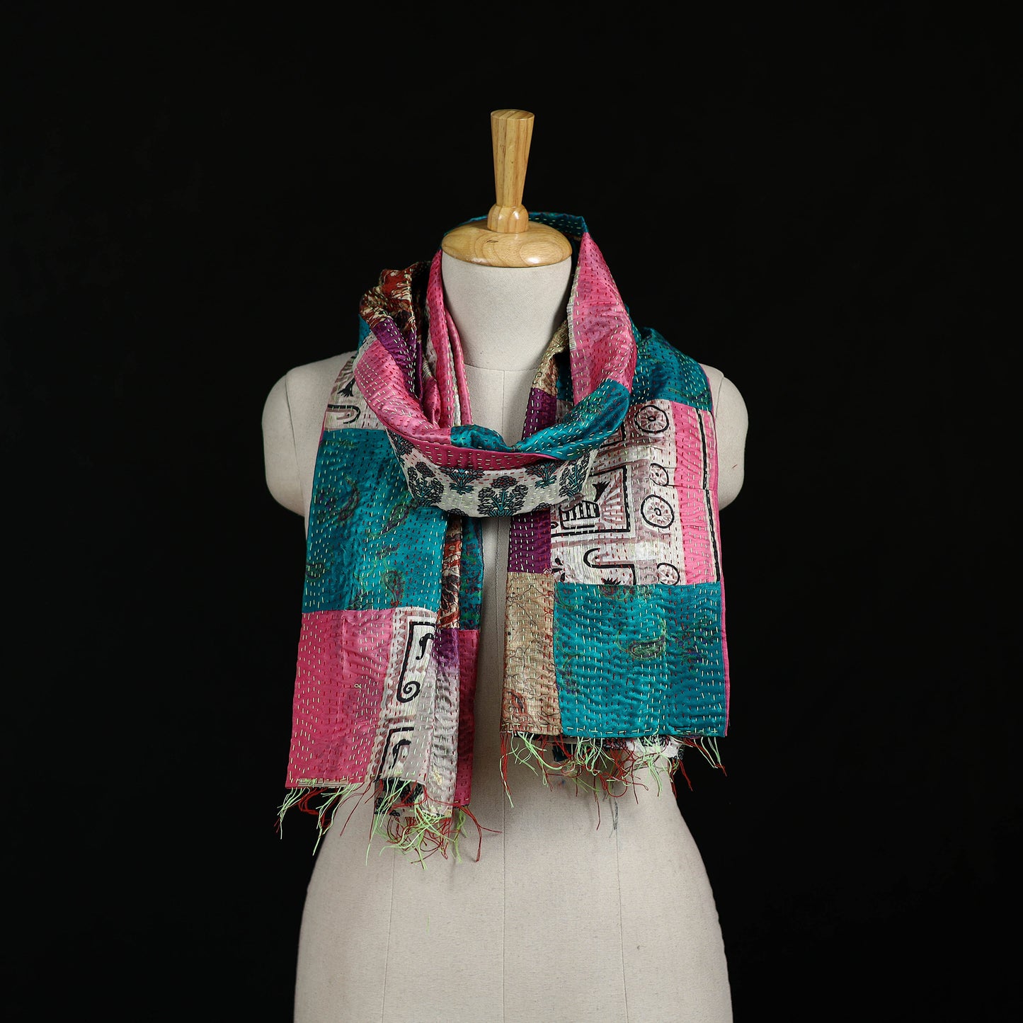 Bengal Kantha Handwork Patchwork Reversible Silk Stole 274