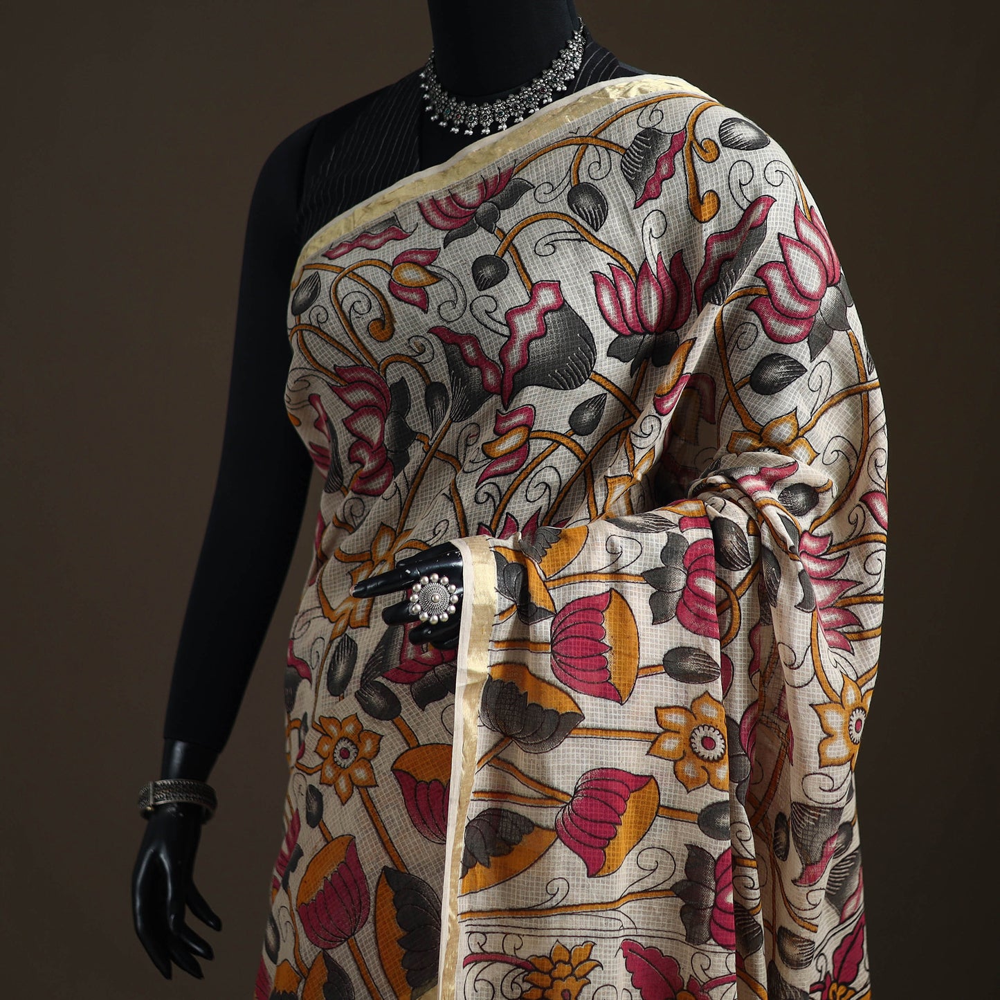 Kalamkari Printed Kota Doria Cotton Saree 09