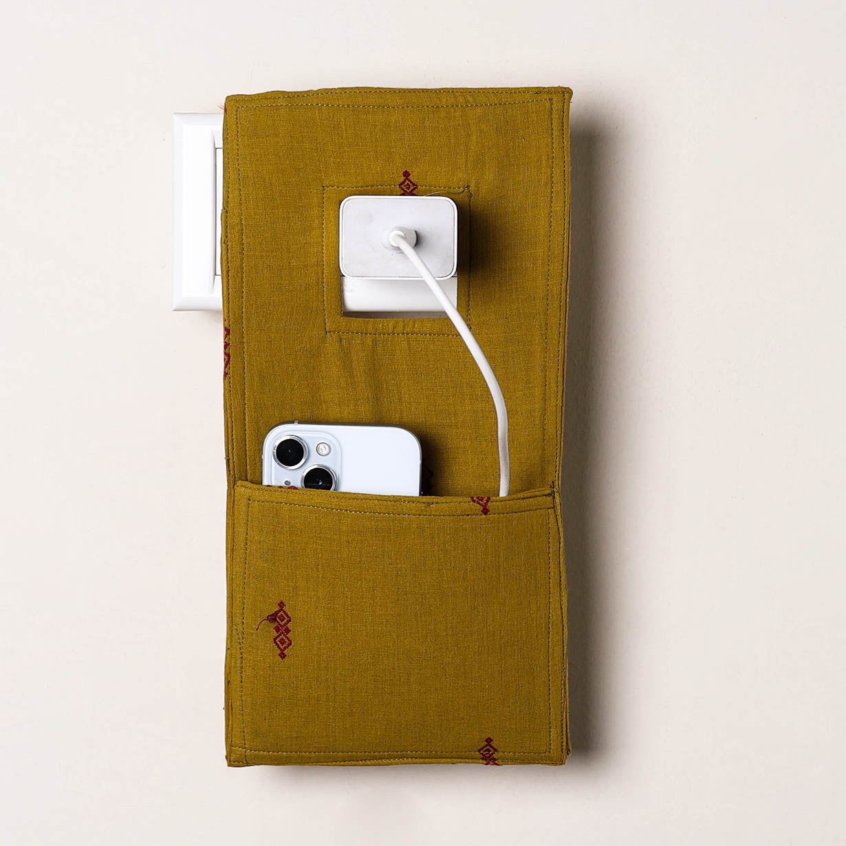 Yellow Handmade Cotton Mobile Charging Holder