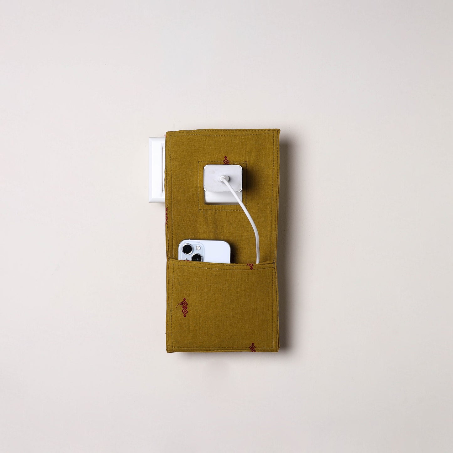 Yellow Handmade Cotton Mobile Charging Holder