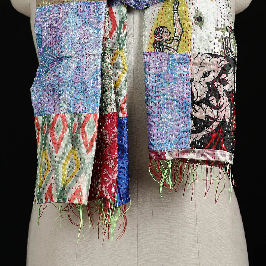 Bengal Kantha Handwork Patchwork Reversible Silk Stole 277