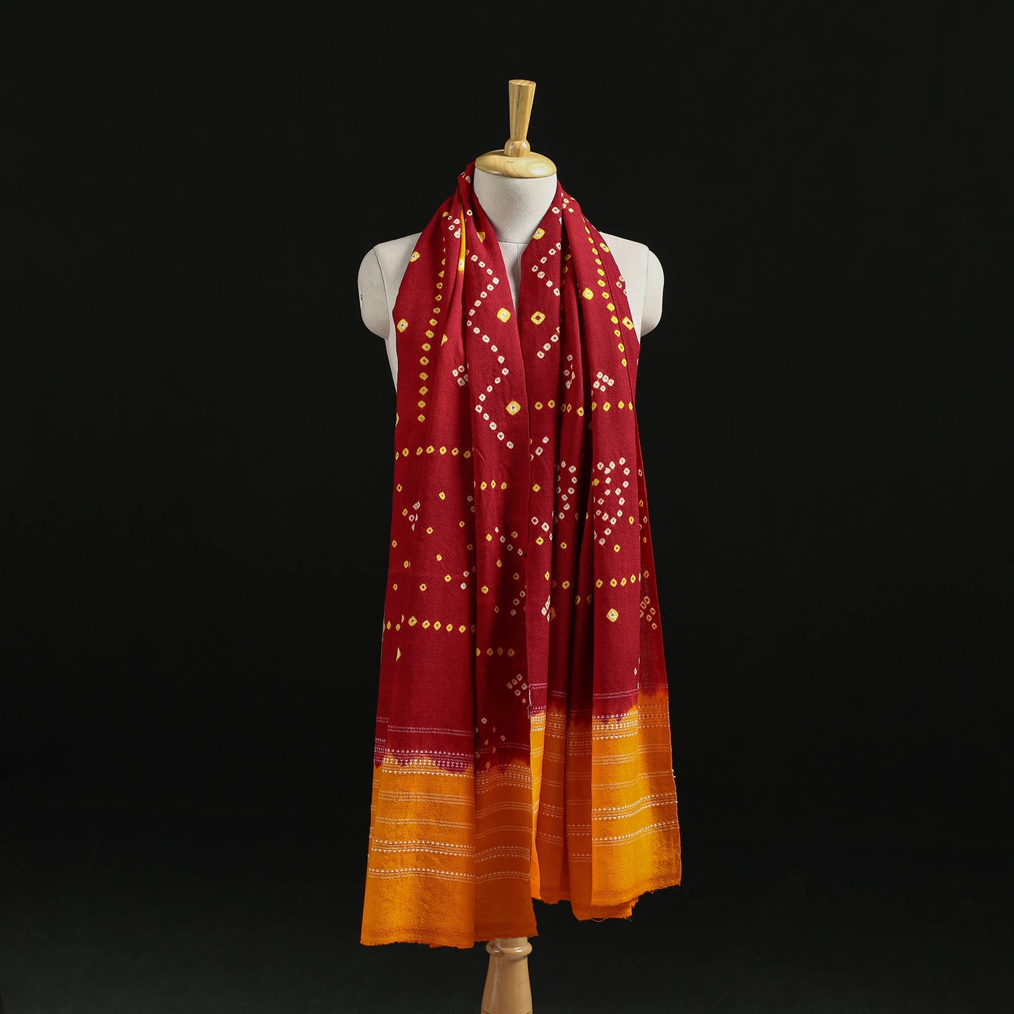 Kutch Handwoven Bandhani Tie-Dye Merino Wool Shawl 25