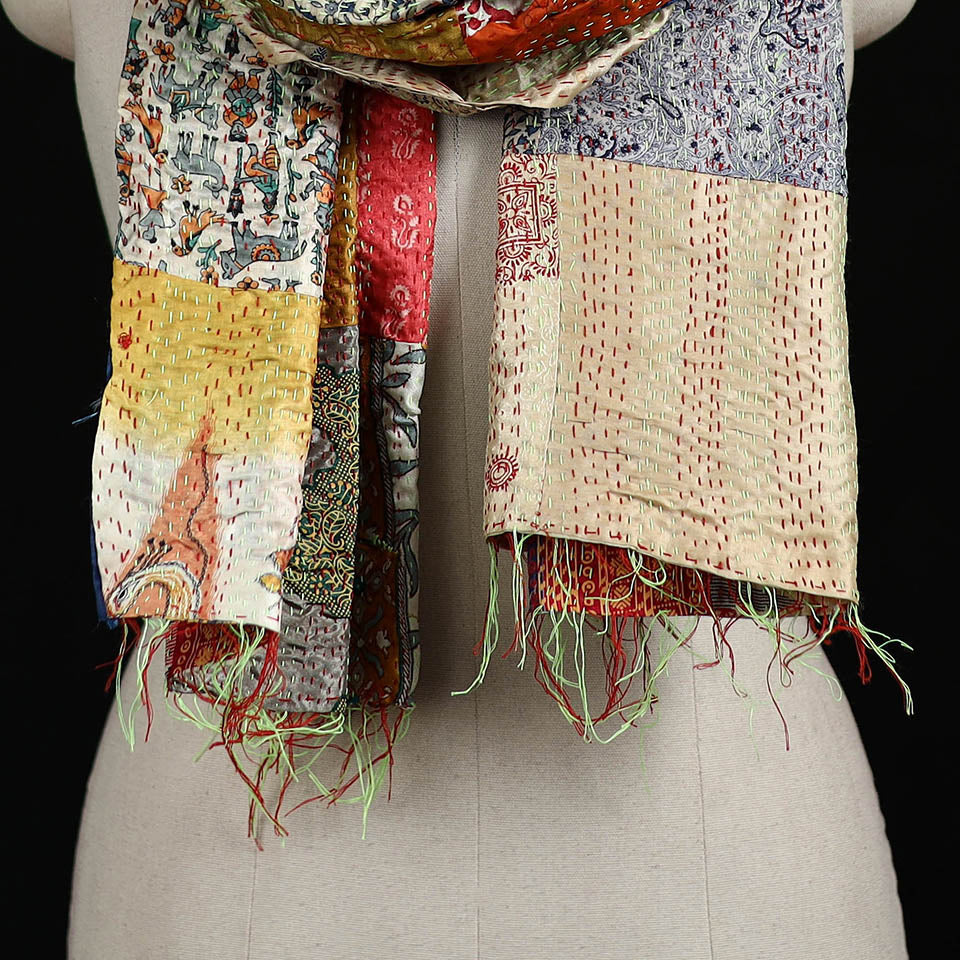 Bengal Kantha Handwork Patchwork Reversible Silk Stole 278