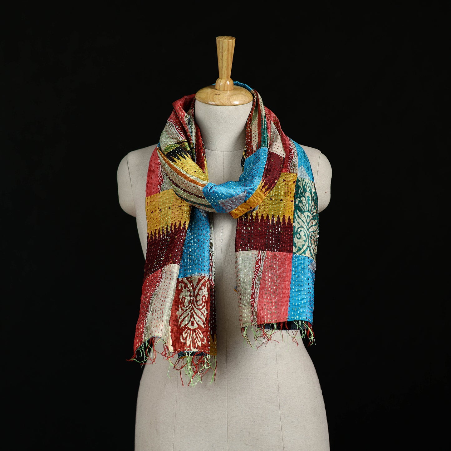 Bengal Kantha Handwork Patchwork Reversible Silk Stole 279