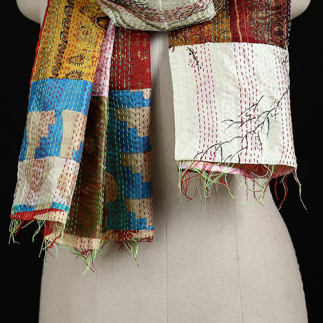 Bengal Kantha Handwork Patchwork Reversible Silk Stole 282