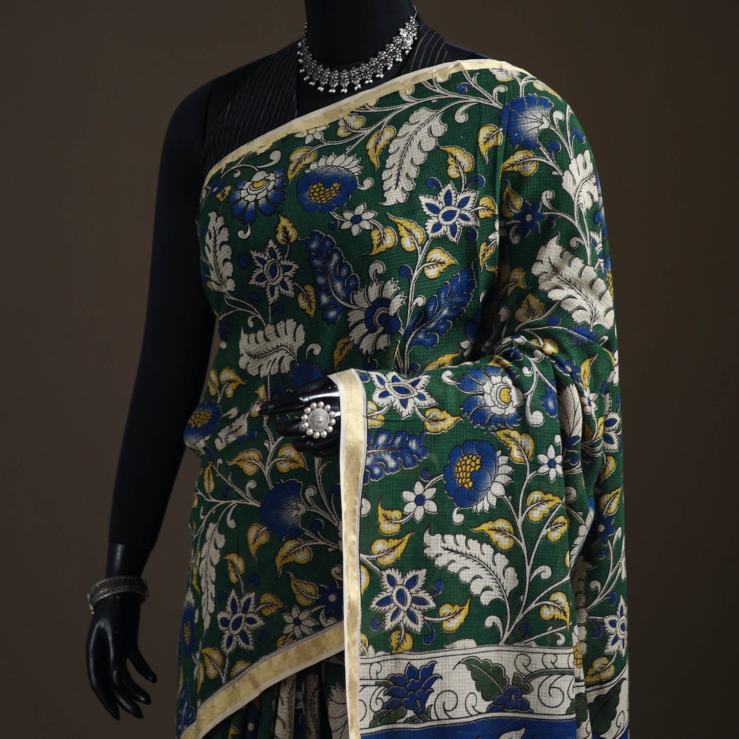 Kalamkari Printed Kota Doria Cotton Saree 11