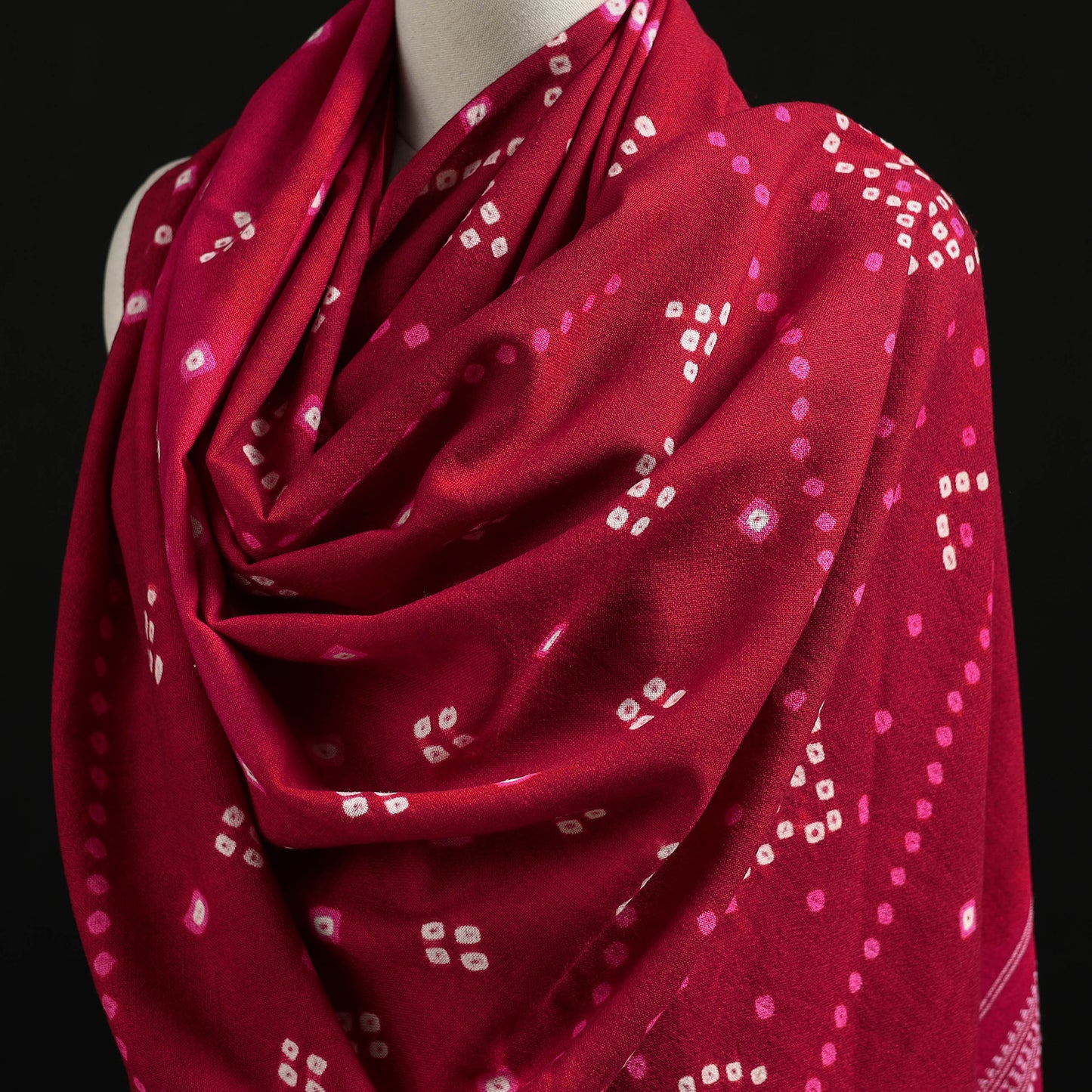 Kutch Handwoven Bandhani Tie-Dye Merino Wool Shawl 26