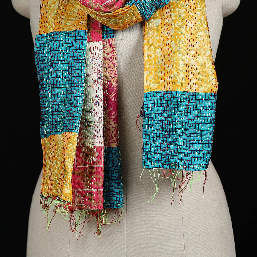 Bengal Kantha Handwork Patchwork Reversible Silk Stole 283