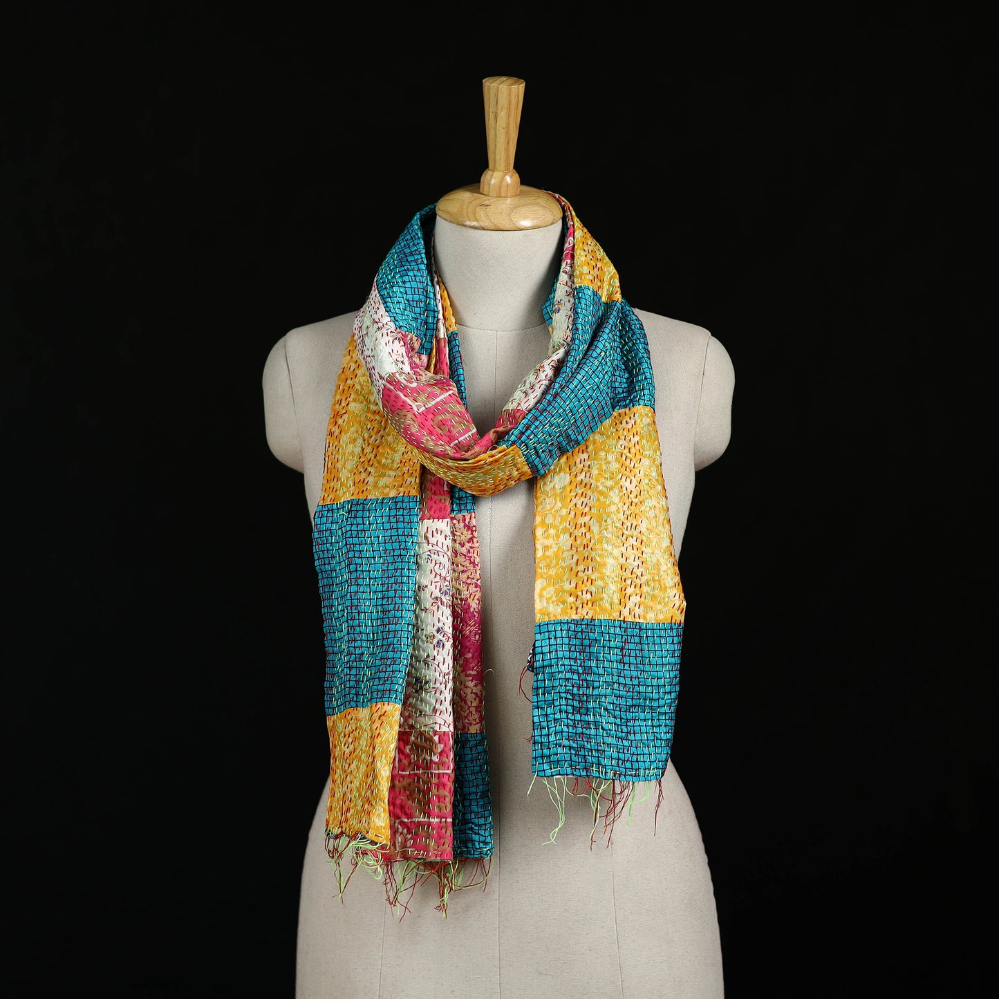 Bengal Kantha Handwork Patchwork Reversible Silk Stole 283