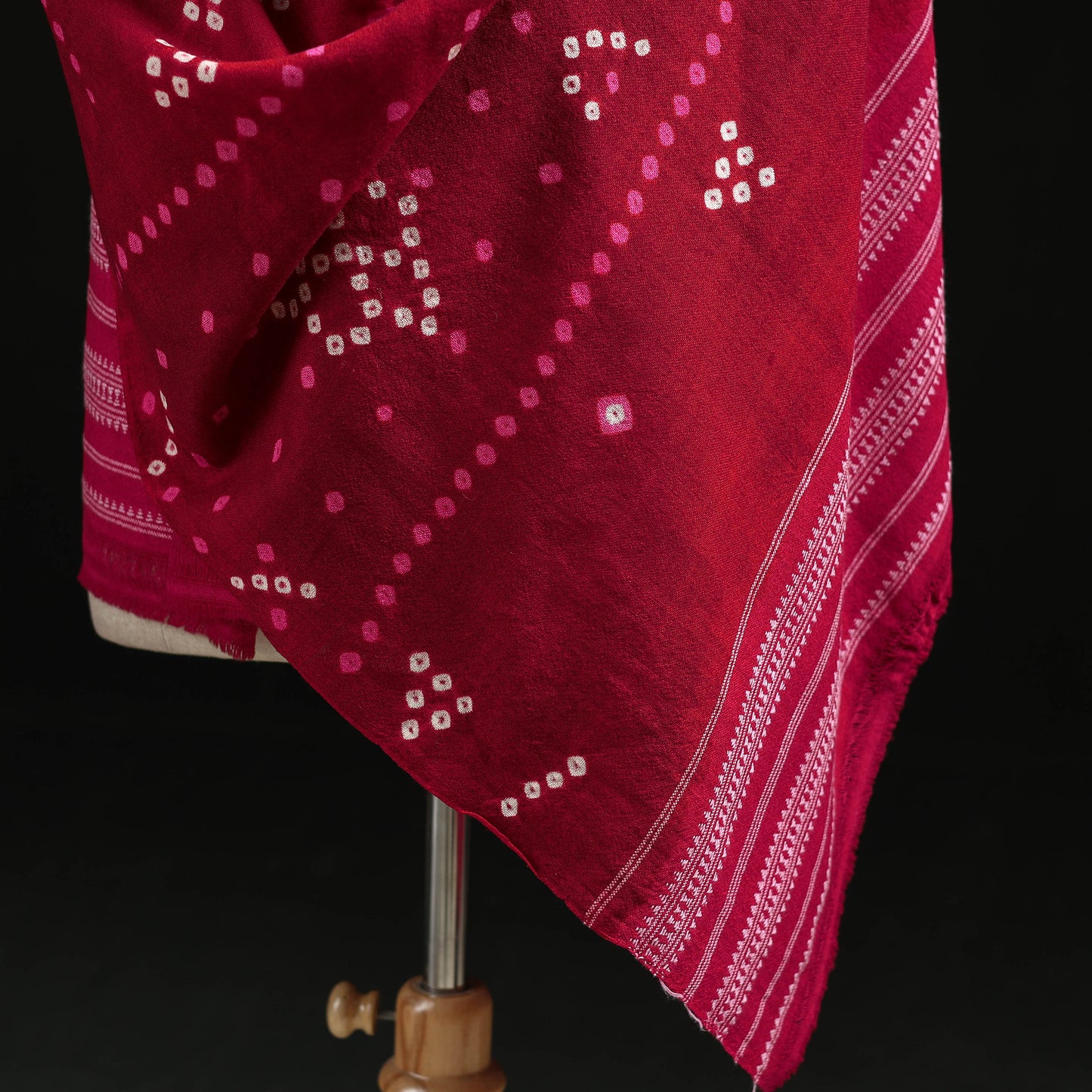 Kutch Handwoven Bandhani Tie-Dye Merino Wool Shawl 26