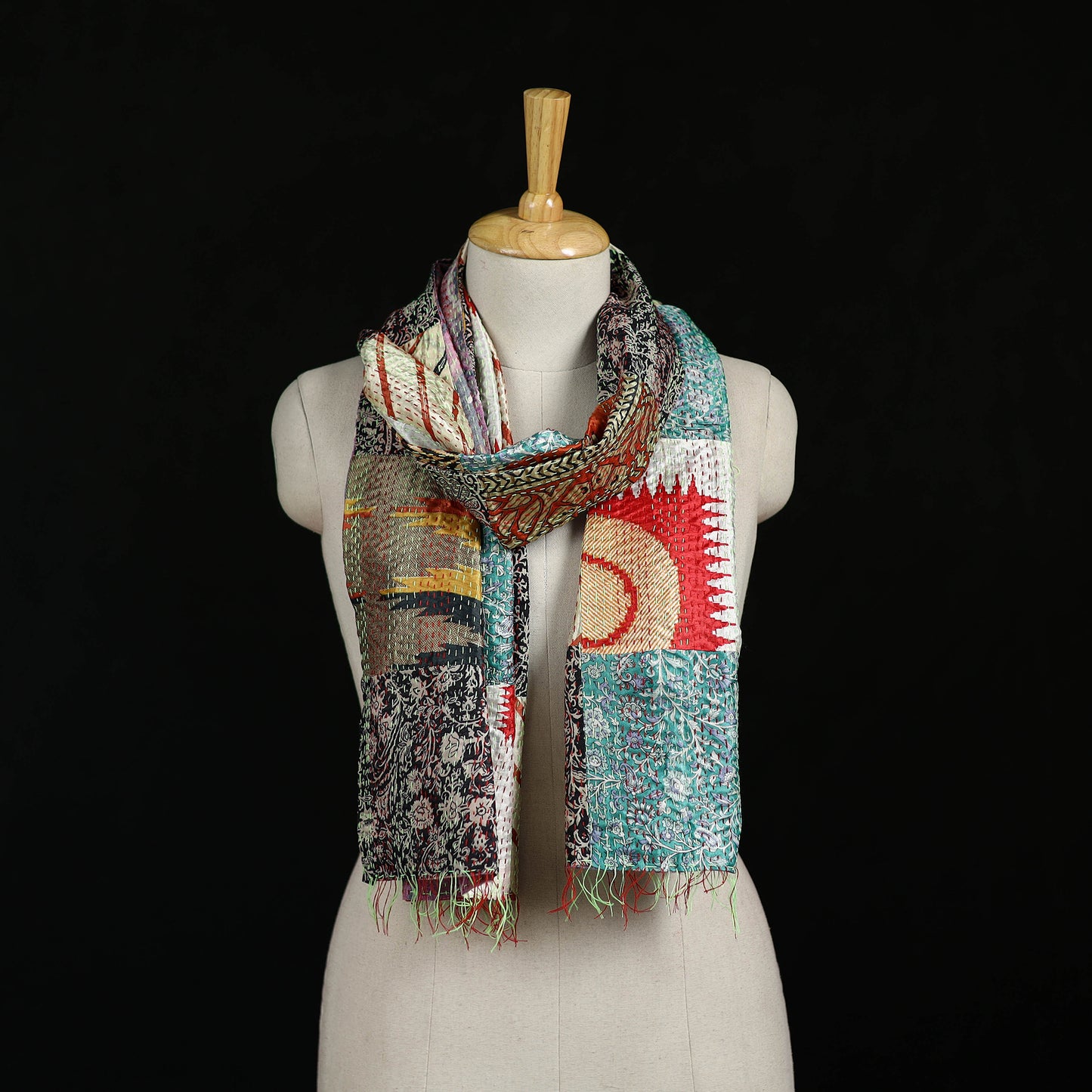 Bengal Kantha Handwork Patchwork Reversible Silk Stole 287
