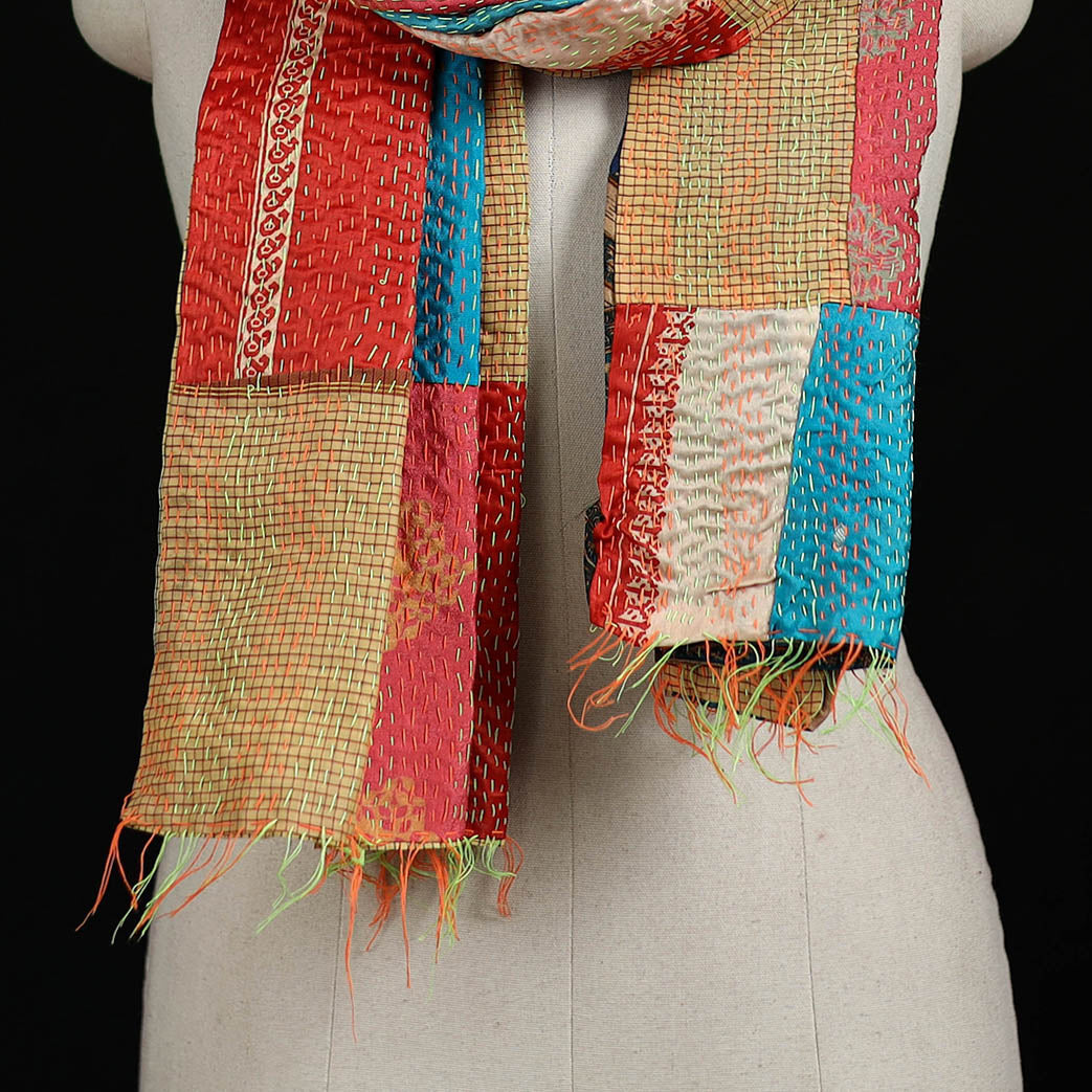 Bengal Kantha Handwork Patchwork Reversible Silk Stole 291