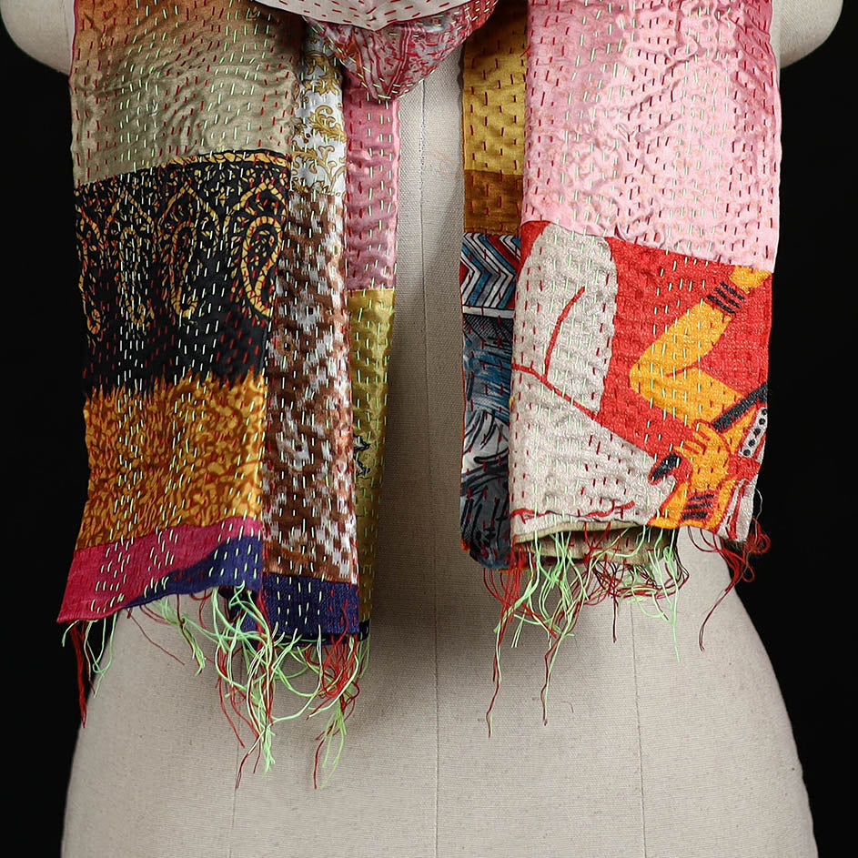 Bengal Kantha Handwork Patchwork Reversible Silk Stole 292