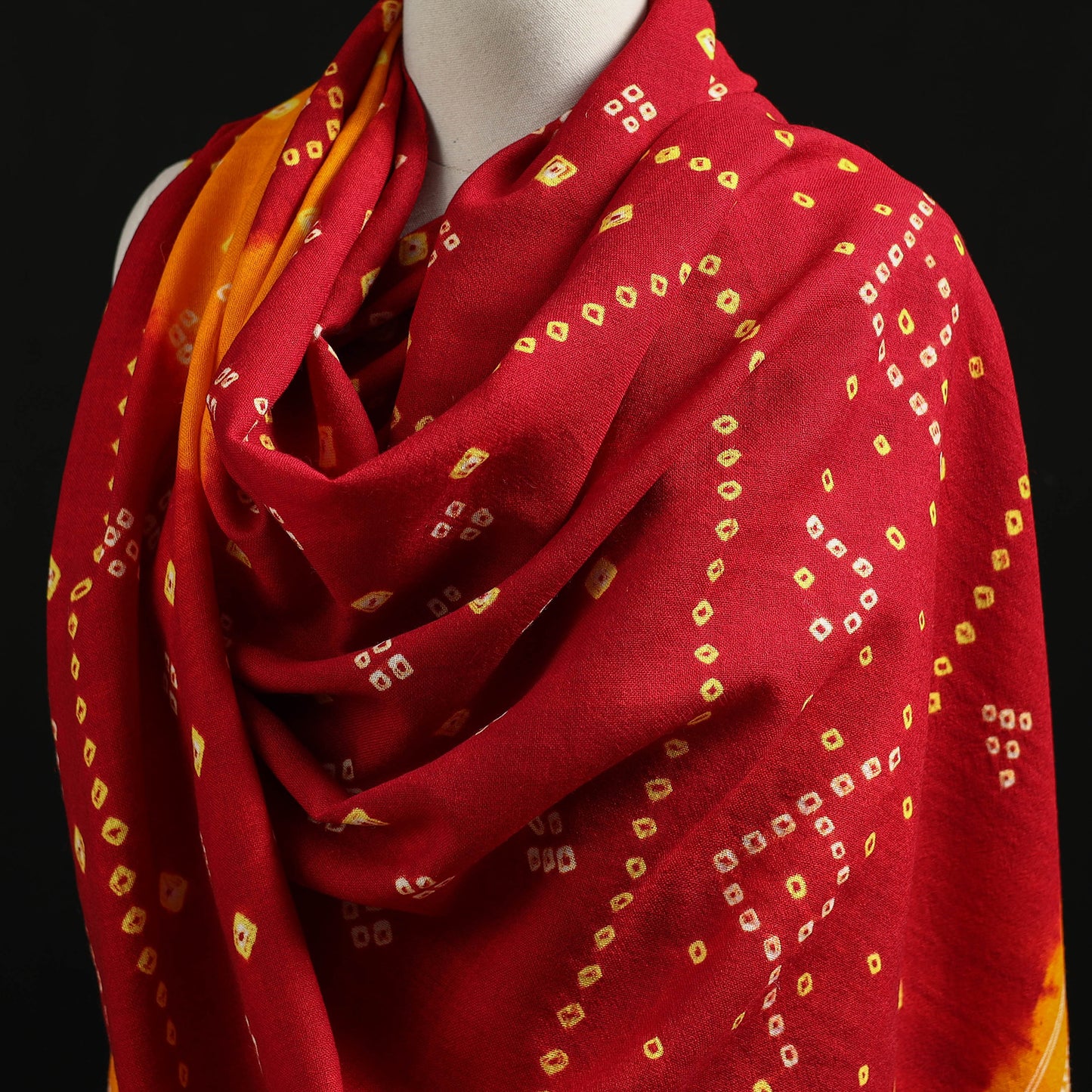 Kutch Handwoven Bandhani Tie-Dye Merino Wool Shawl 29